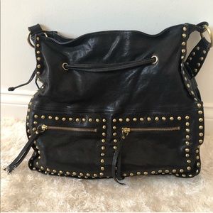 Black leather bag gold studded